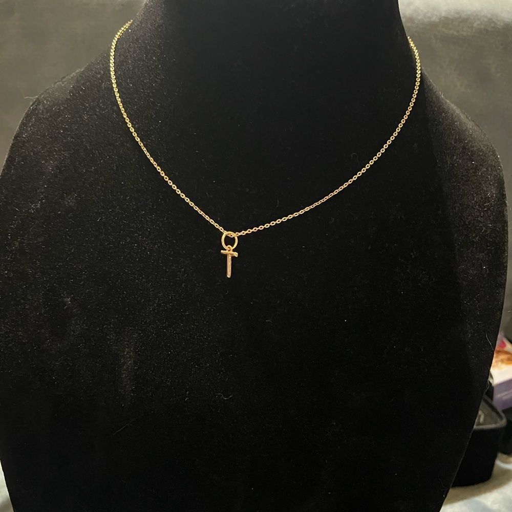 Elegant Gold Tone Cross Pendant Necklace